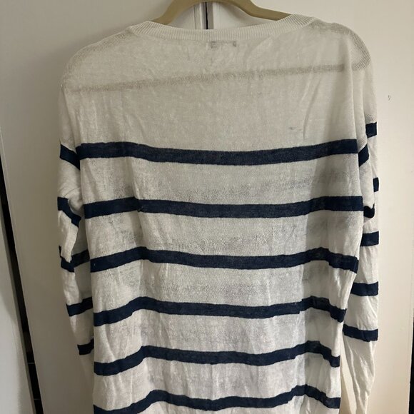 J.Crew 100% Linen Striped Long Sleeve Sweater | White & Navy | Women’s XL - Picture 2 of 4